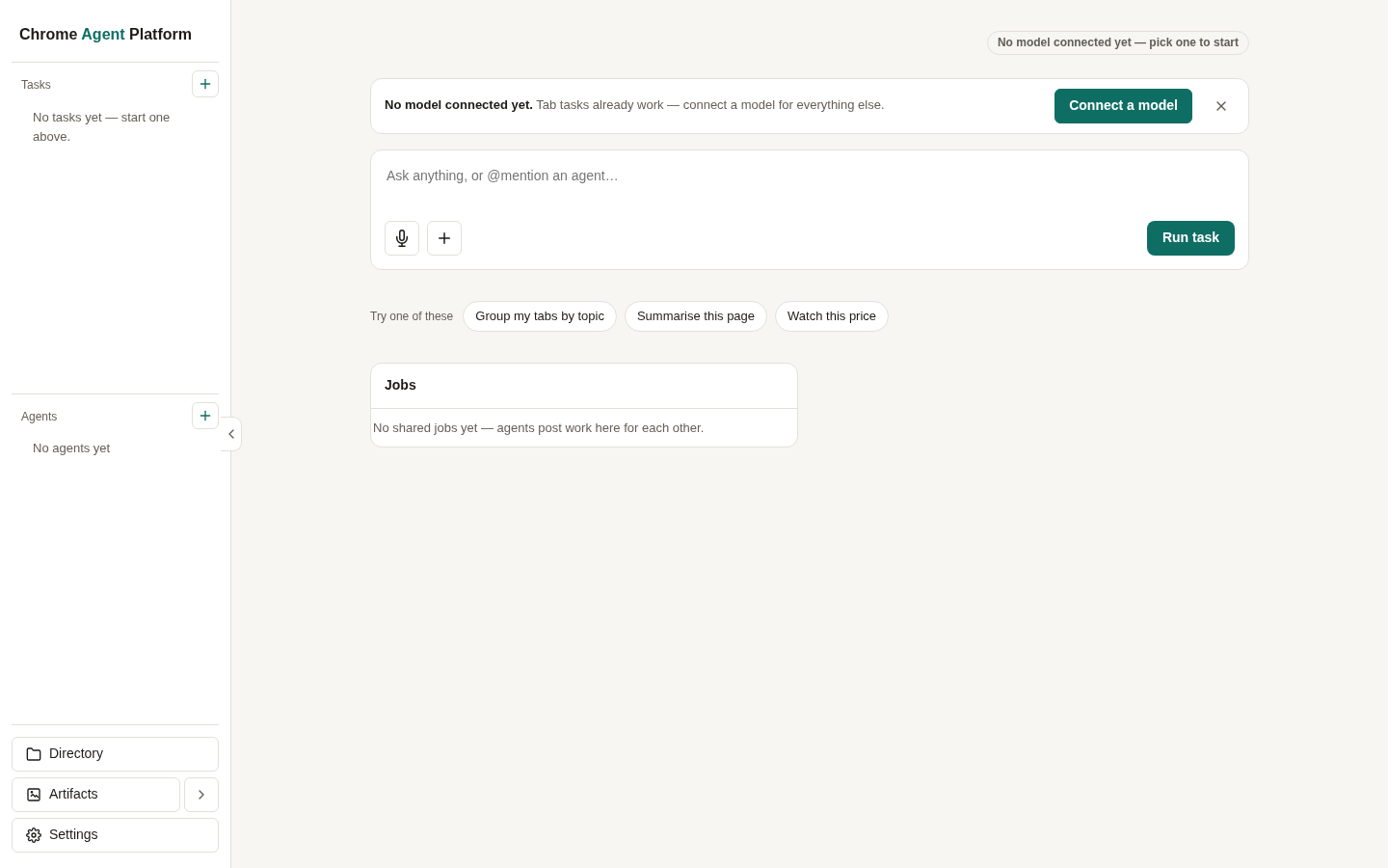 Chrome Agent Platform Hub — NTP Agent Interface