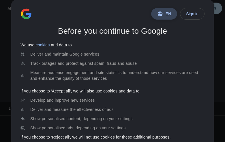 Signed-out Google consent surface.