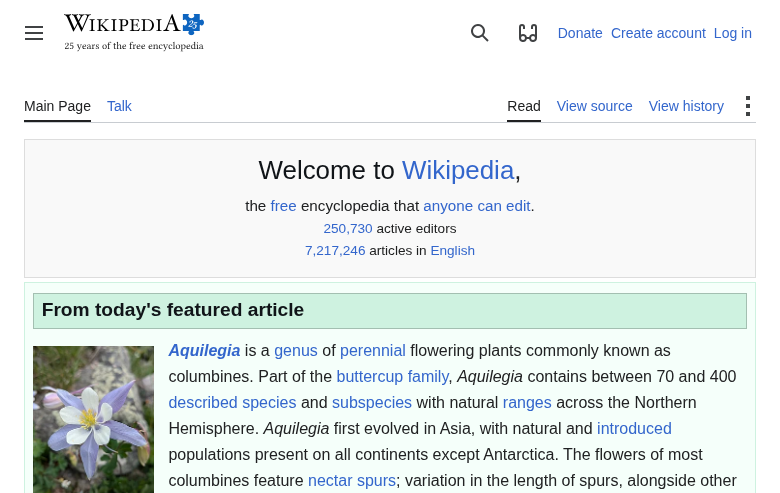 Signed-out English Wikipedia landing surface.