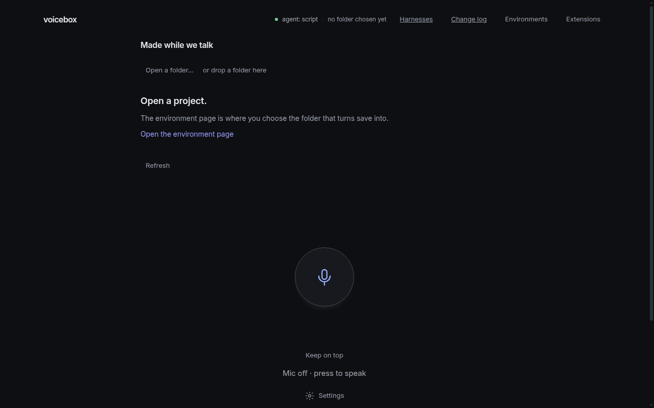 Voicebox Room — Spoken coding workspace with live waveform and immediate file reflection